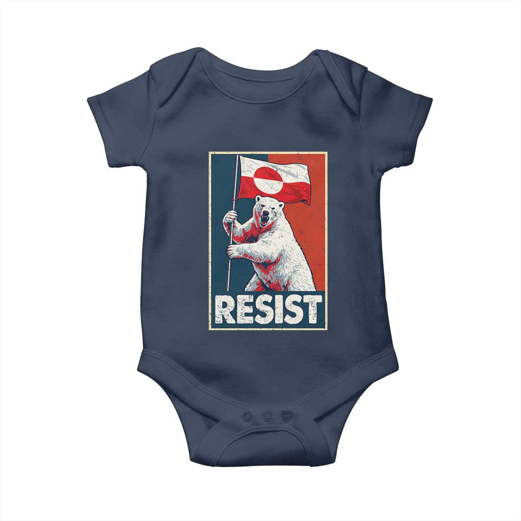 Resist Greenland Polar Bear Holding Flag Art Baby Onesie Resistance Political TS11 Navy Print Your Wear