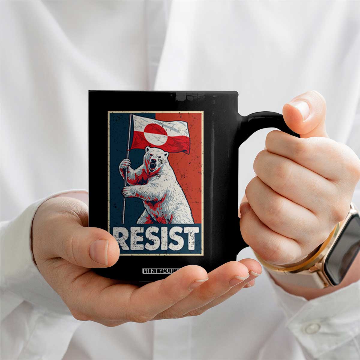 Resist Greenland Polar Bear Holding Flag Art Coffee Mug Resistance Political TS11 Print Your Wear