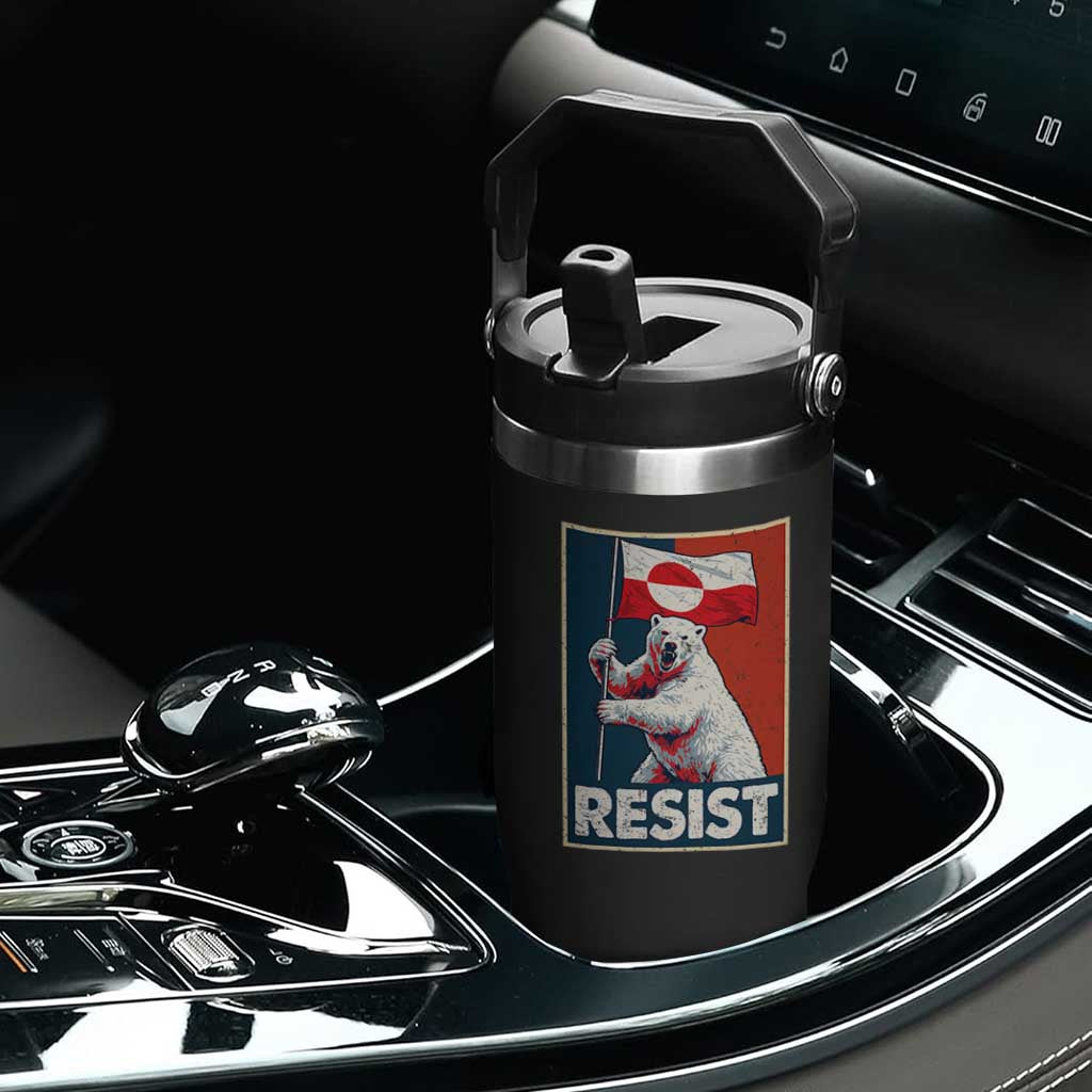 Resist Greenland Polar Bear Holding Flag Art Flip Straw Tumbler Resistance Political TS11 Print Your Wear