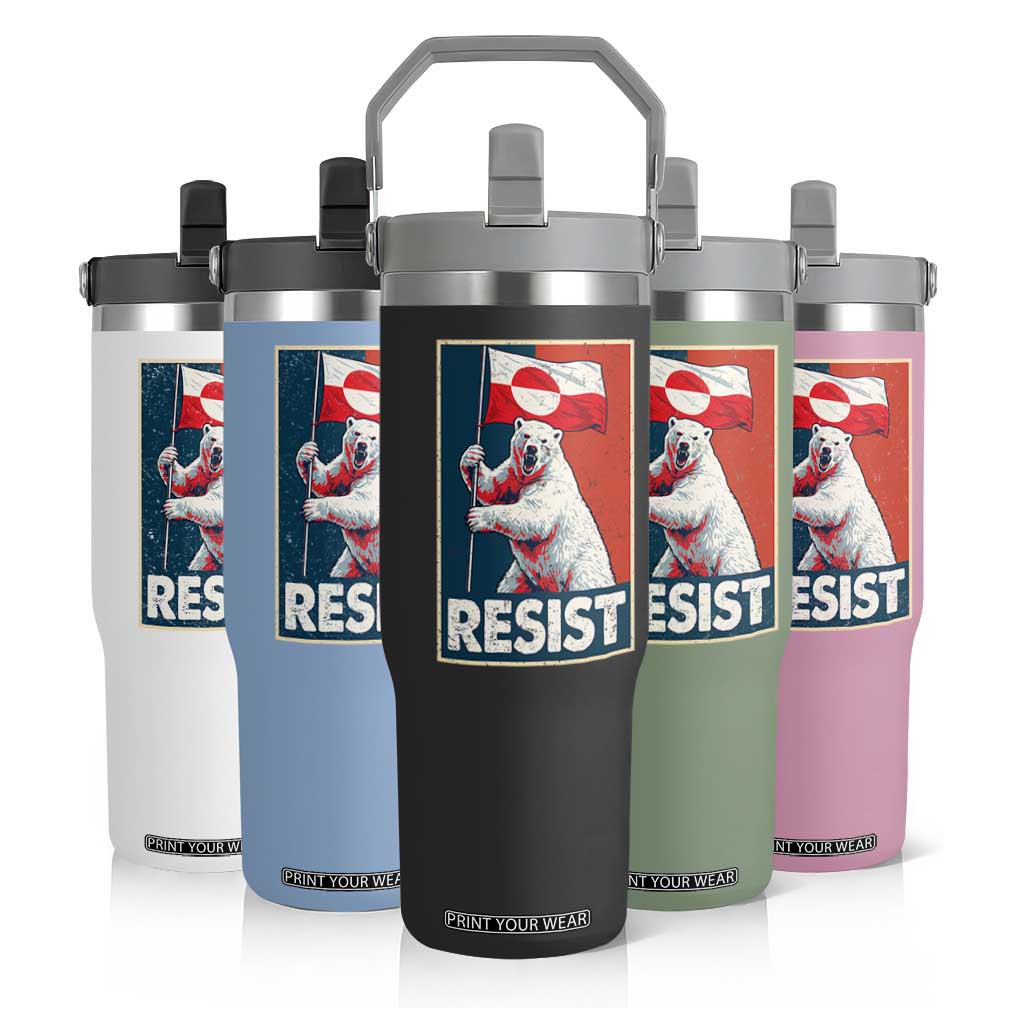 Resist Greenland Polar Bear Holding Flag Art Flip Straw Tumbler Resistance Political TS11 Print Your Wear