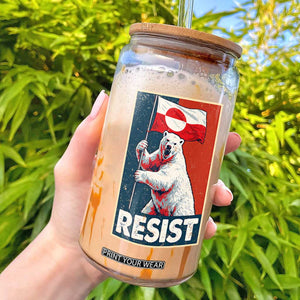 Resist Greenland Polar Bear Holding Flag Art Glass Can Resistance Political TS11 Black Print Your Wear