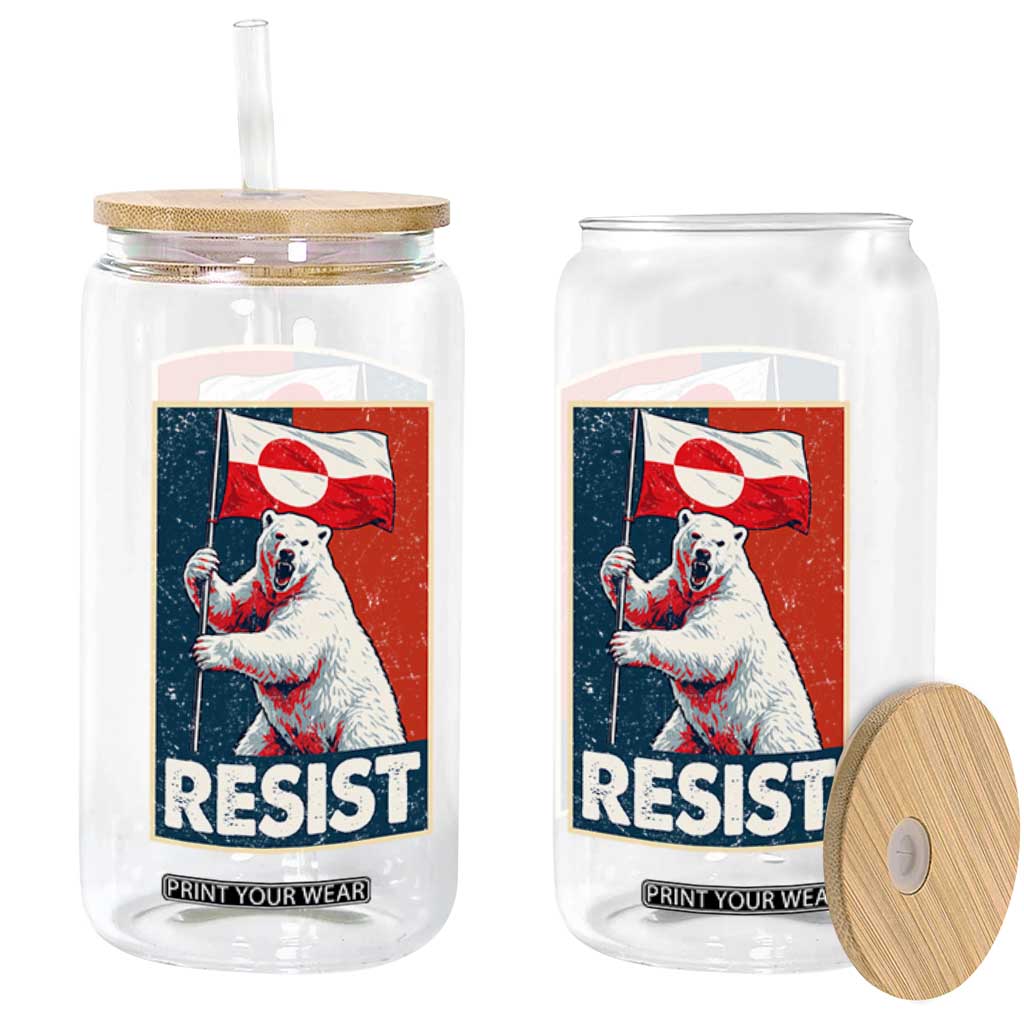 Resist Greenland Polar Bear Holding Flag Art Glass Can Resistance Political TS11 Print Your Wear