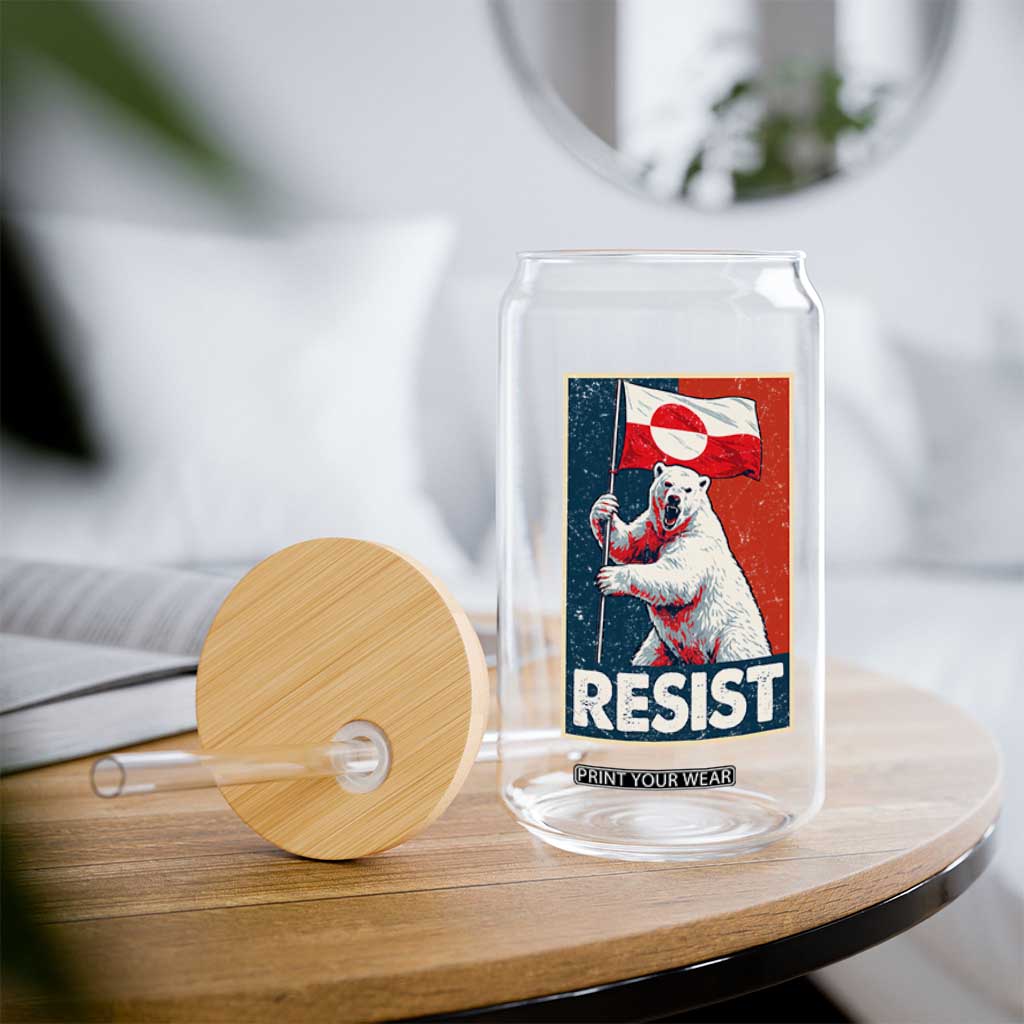 Resist Greenland Polar Bear Holding Flag Art Glass Can Resistance Political TS11 Print Your Wear