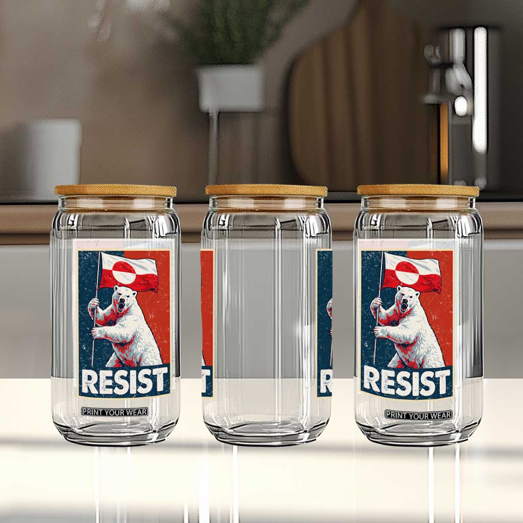 Resist Greenland Polar Bear Holding Flag Art Glass Can Resistance Political TS11 Print Your Wear