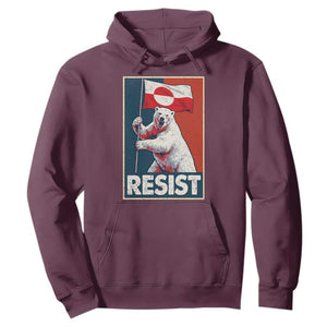 Resist Greenland Polar Bear Holding Flag Art Hoodie Resistance Political TS11 Maroon Print Your Wear