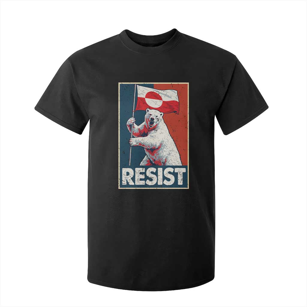 Resist Greenland Polar Bear Holding Flag Art T Shirt For Kid Resistance Political TS11 Black Print Your Wear