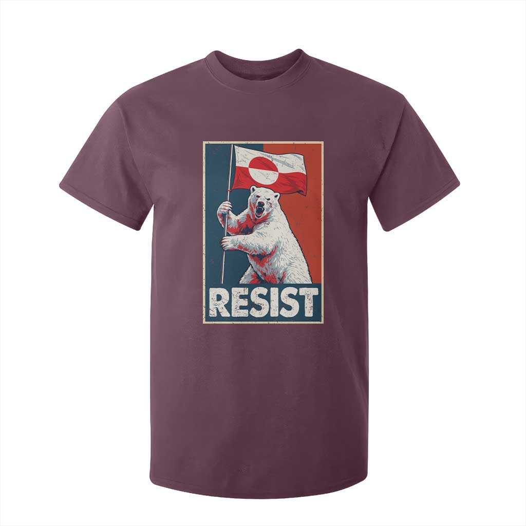 Resist Greenland Polar Bear Holding Flag Art T Shirt For Kid Resistance Political TS11 Maroon Print Your Wear