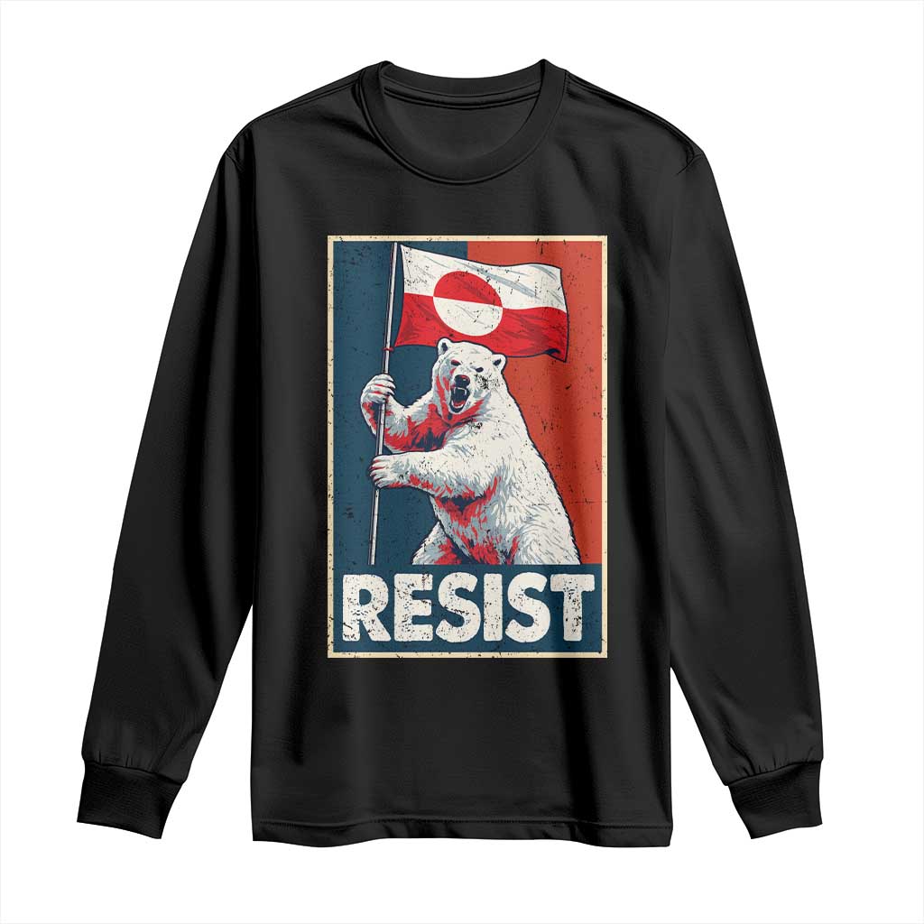 Resist Greenland Polar Bear Holding Flag Art Long Sleeve Shirt Resistance Political TS11 Black Print Your Wear