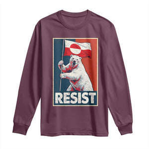 Resist Greenland Polar Bear Holding Flag Art Long Sleeve Shirt Resistance Political TS11 Maroon Print Your Wear