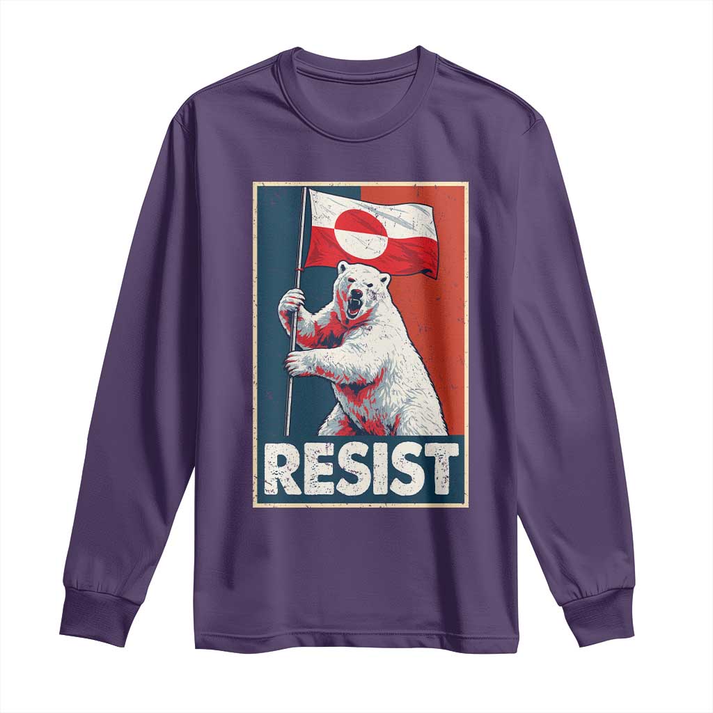 Resist Greenland Polar Bear Holding Flag Art Long Sleeve Shirt Resistance Political TS11 Purple Print Your Wear