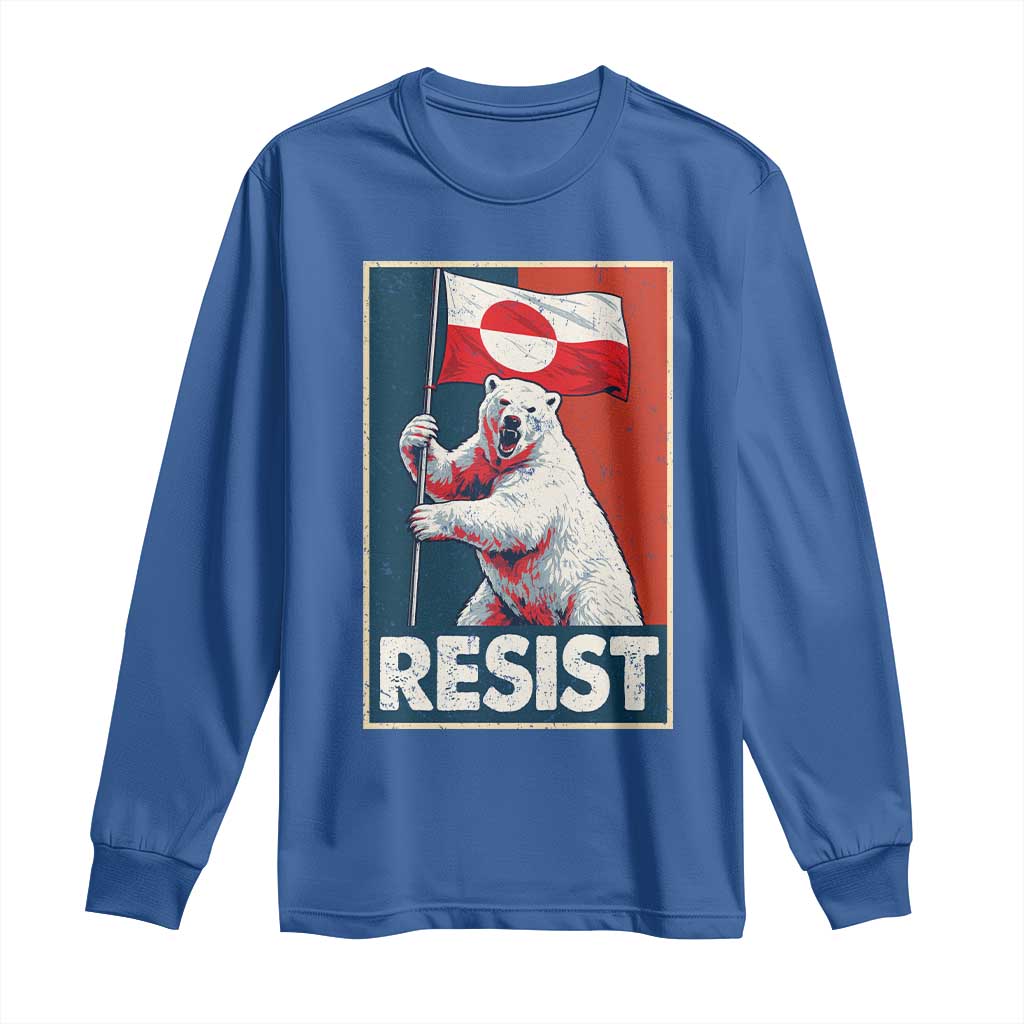 Resist Greenland Polar Bear Holding Flag Art Long Sleeve Shirt Resistance Political TS11 Royal Blue Print Your Wear
