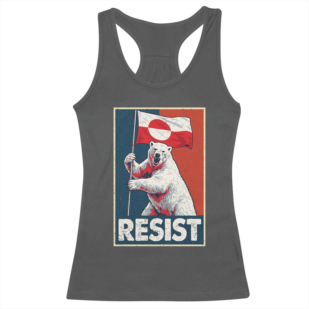 Resist Greenland Polar Bear Holding Flag Art Racerback Tank Top Resistance Political TS11 Dark Heather Print Your Wear