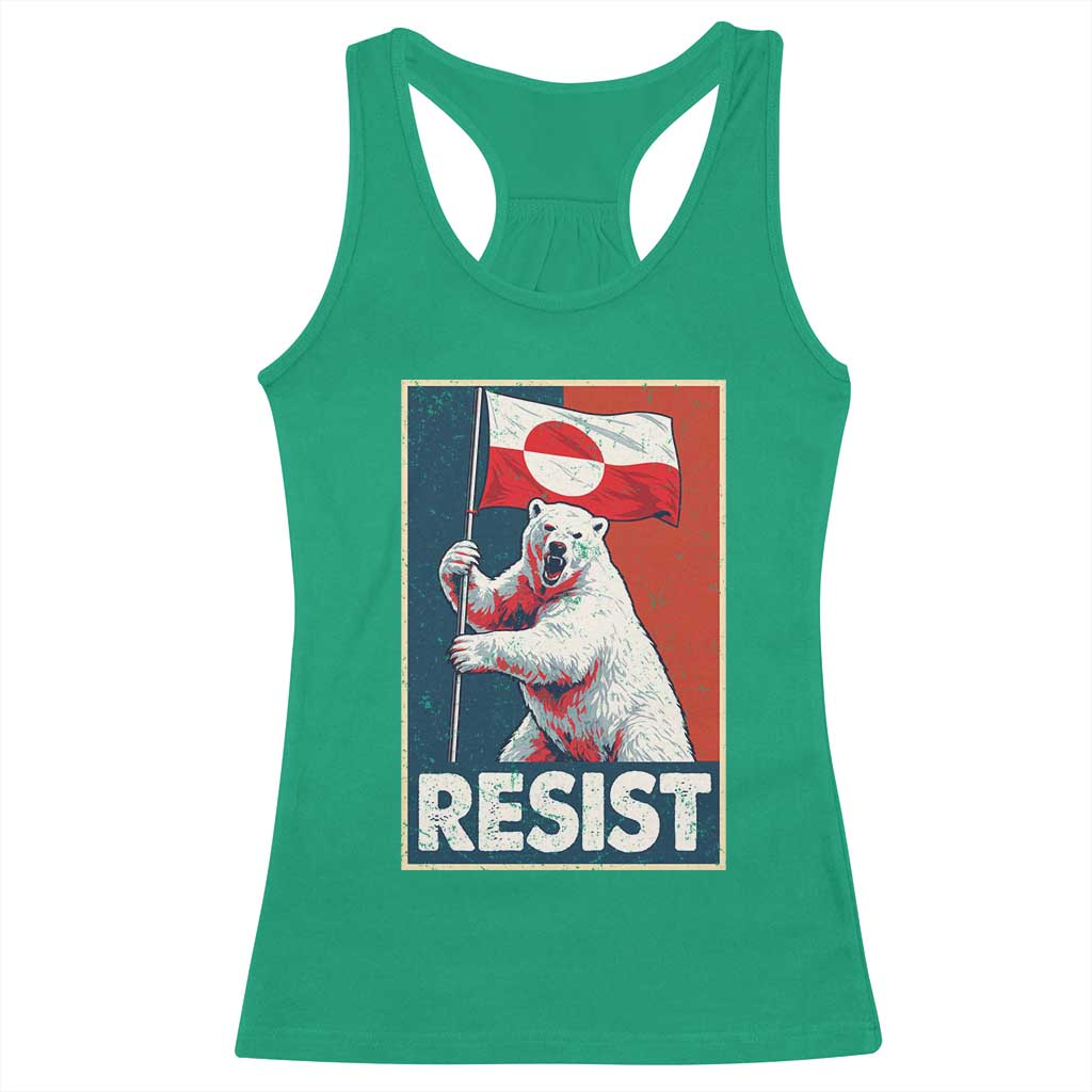 Resist Greenland Polar Bear Holding Flag Art Racerback Tank Top Resistance Political TS11 Irish Green Print Your Wear