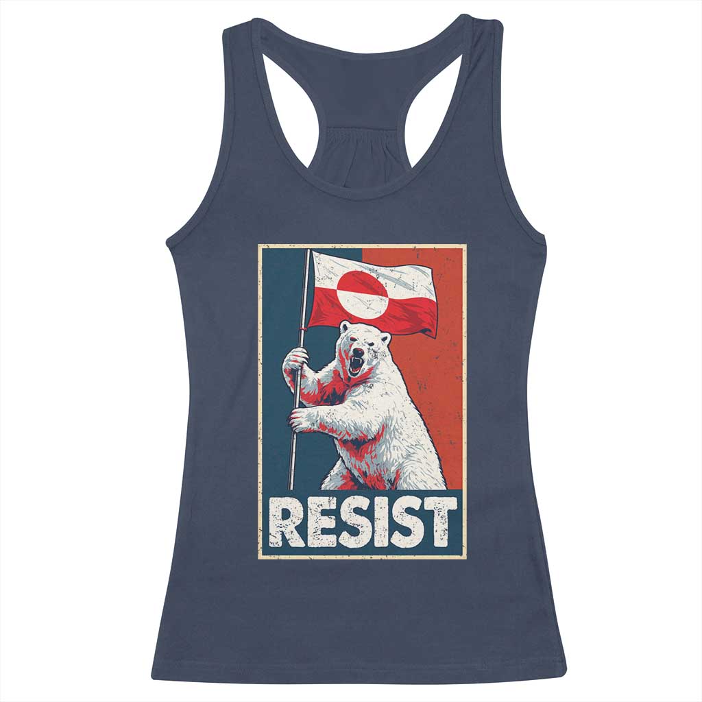 Resist Greenland Polar Bear Holding Flag Art Racerback Tank Top Resistance Political TS11 Navy Print Your Wear