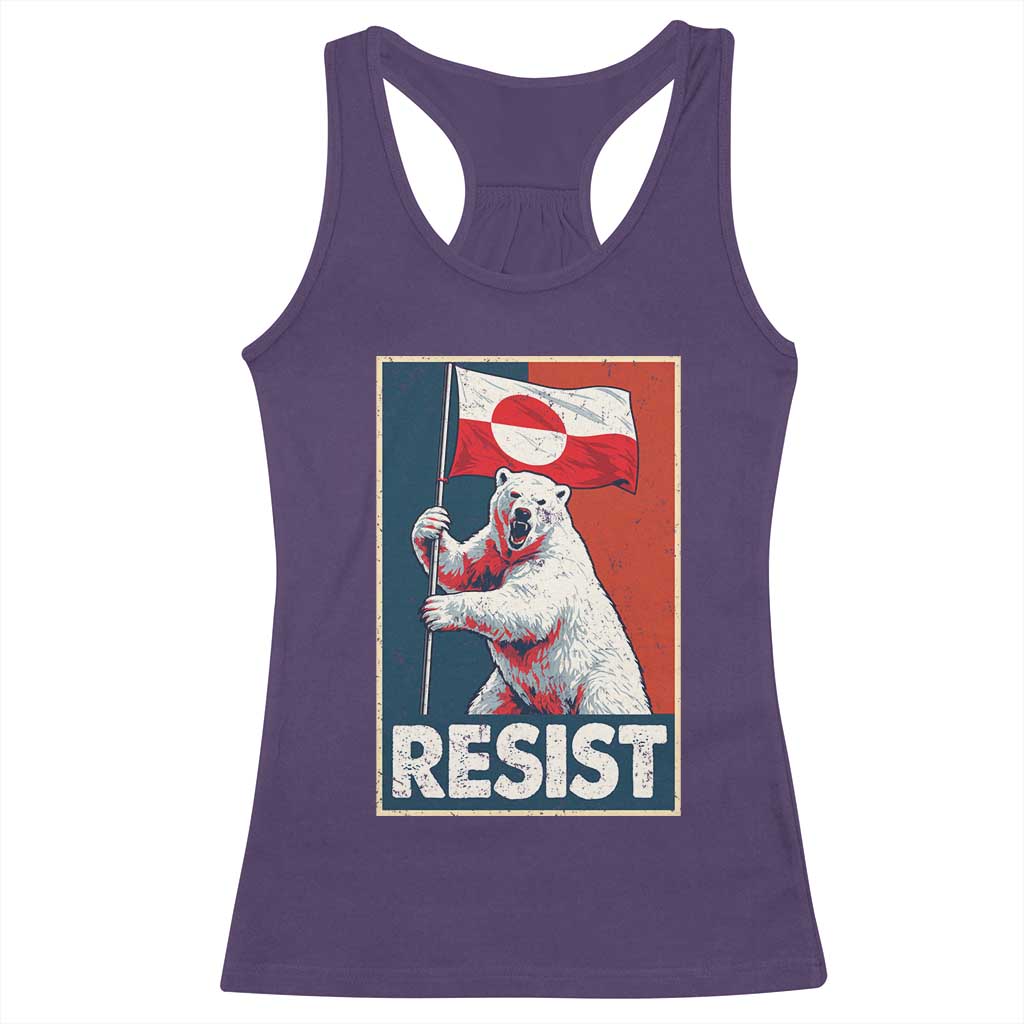 Resist Greenland Polar Bear Holding Flag Art Racerback Tank Top Resistance Political TS11 Purple Print Your Wear