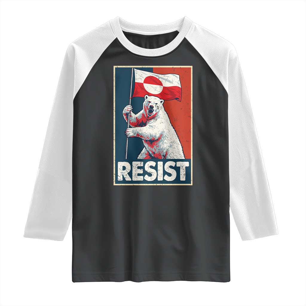 Resist Greenland Polar Bear Holding Flag Art Raglan Shirt Resistance Political TS11 Black White Print Your Wear