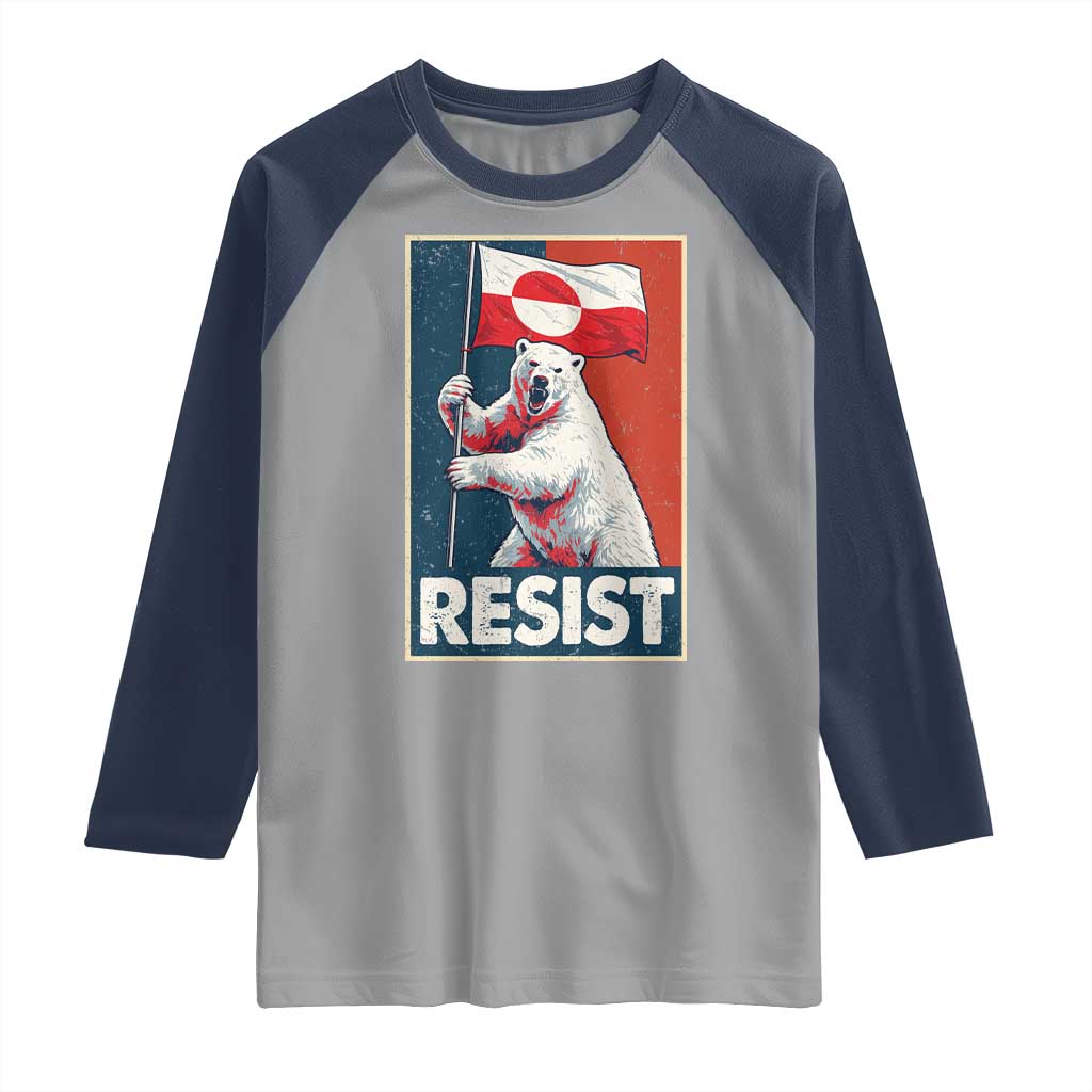 Resist Greenland Polar Bear Holding Flag Art Raglan Shirt Resistance Political TS11 Sport Gray Navy Print Your Wear