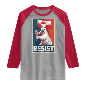 Resist Greenland Polar Bear Holding Flag Art Raglan Shirt Resistance Political TS11 Sport Gray Red Print Your Wear
