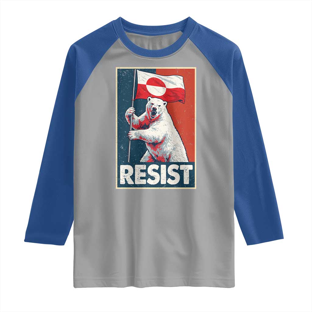 Resist Greenland Polar Bear Holding Flag Art Raglan Shirt Resistance Political TS11 Sport Gray Royal Print Your Wear