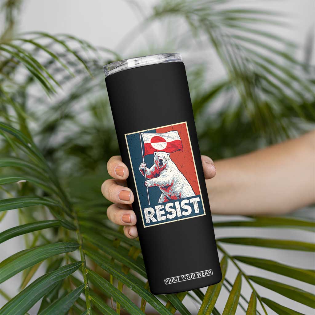 Resist Greenland Polar Bear Holding Flag Art Skinny Tumbler Resistance Political TS11 Print Your Wear