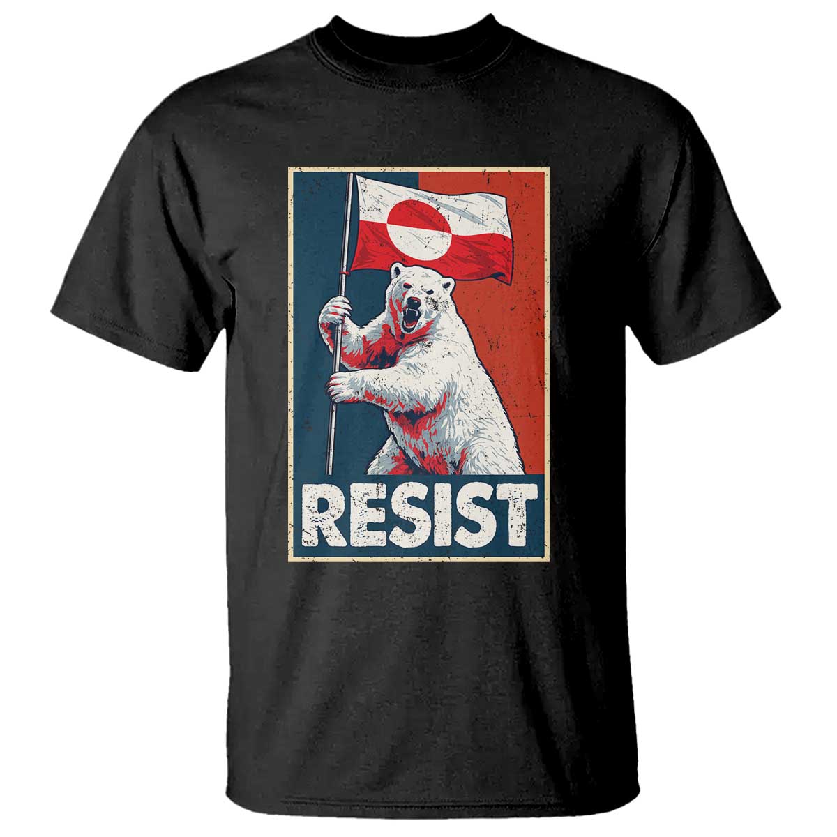 Resist Greenland Polar Bear Holding Flag Art T Shirt Resistance Political TS11 Black Print Your Wear