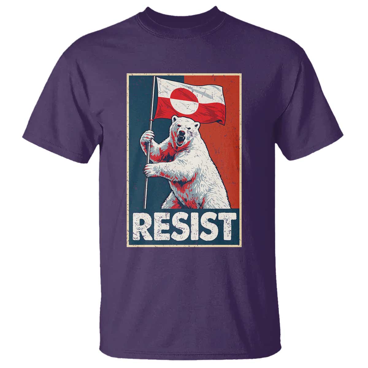 Resist Greenland Polar Bear Holding Flag Art T Shirt Resistance Political TS11 Purple Print Your Wear