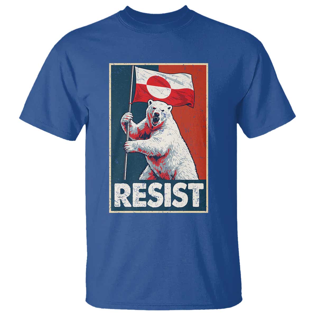 Resist Greenland Polar Bear Holding Flag Art T Shirt Resistance Political TS11 Royal Blue Print Your Wear