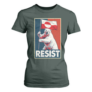 Resist Greenland Polar Bear Holding Flag Art T Shirt For Women Resistance Political TS11 Dark Forest Green Print Your Wear