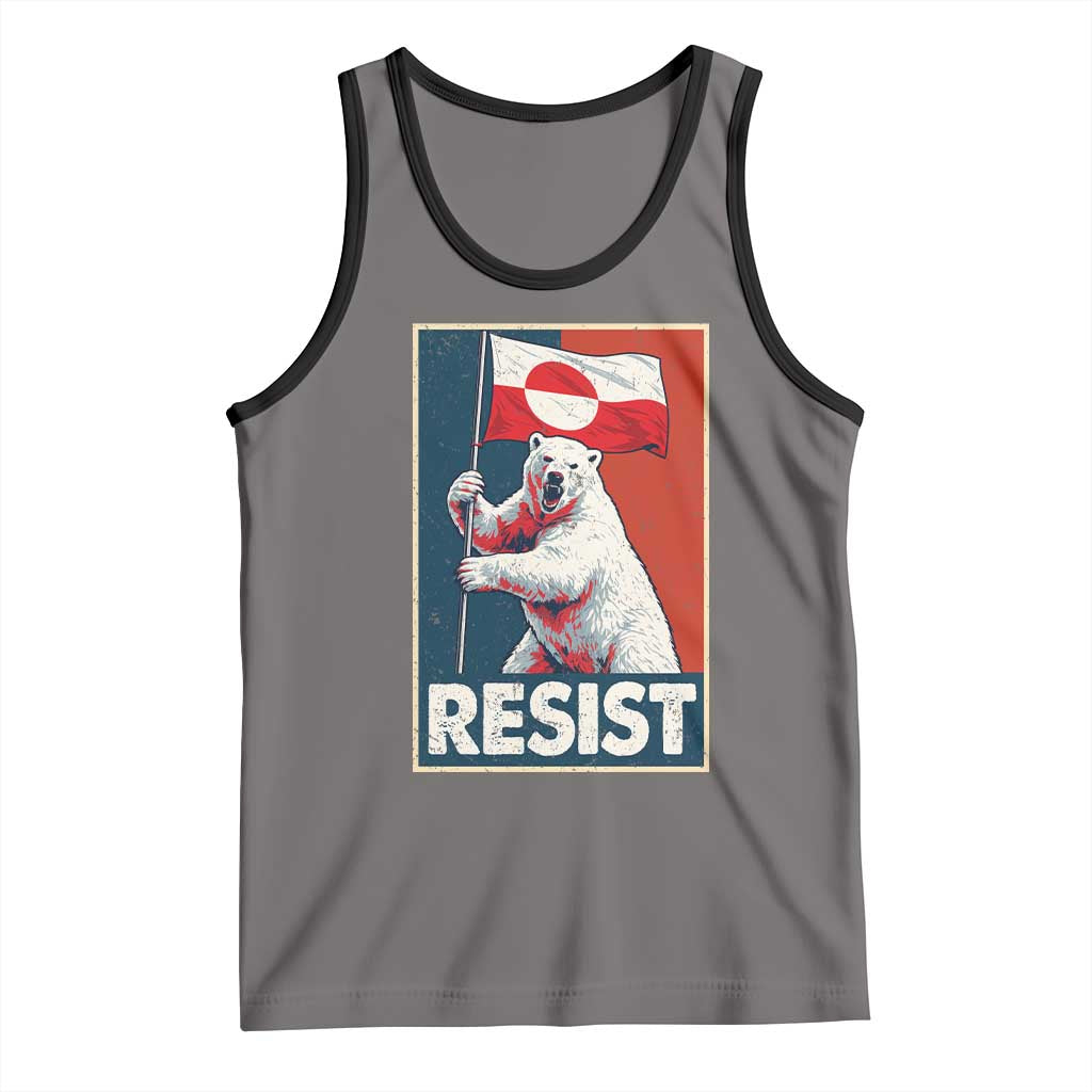Resist Greenland Polar Bear Holding Flag Art Tank Top Resistance Political TS11 Deep Heather Black Print Your Wear