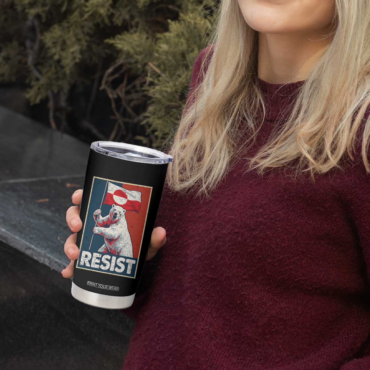 Resist Greenland Polar Bear Holding Flag Art Tumbler Cup Resistance Political TS11 Print Your Wear