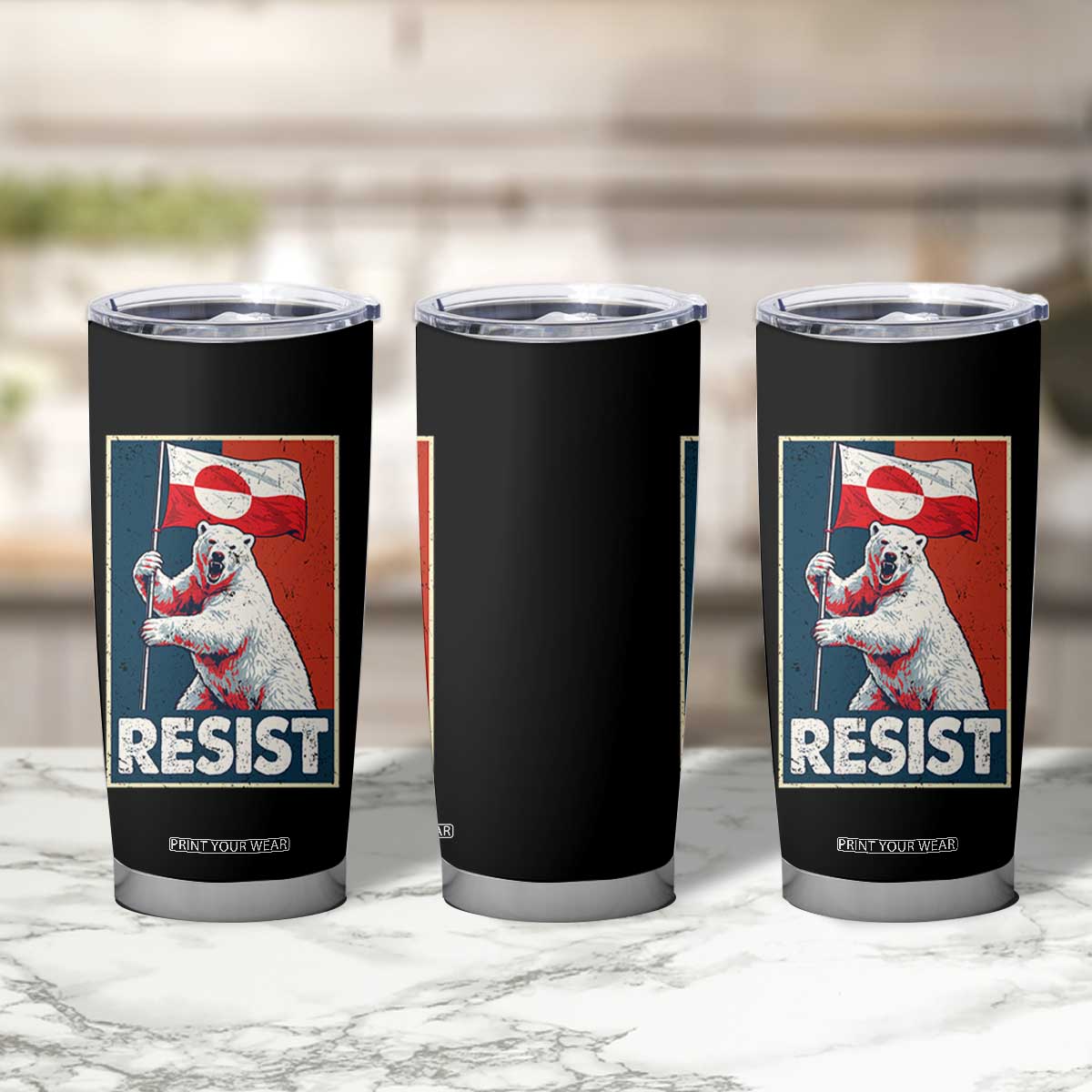 Resist Greenland Polar Bear Holding Flag Art Tumbler Cup Resistance Political TS11 Print Your Wear