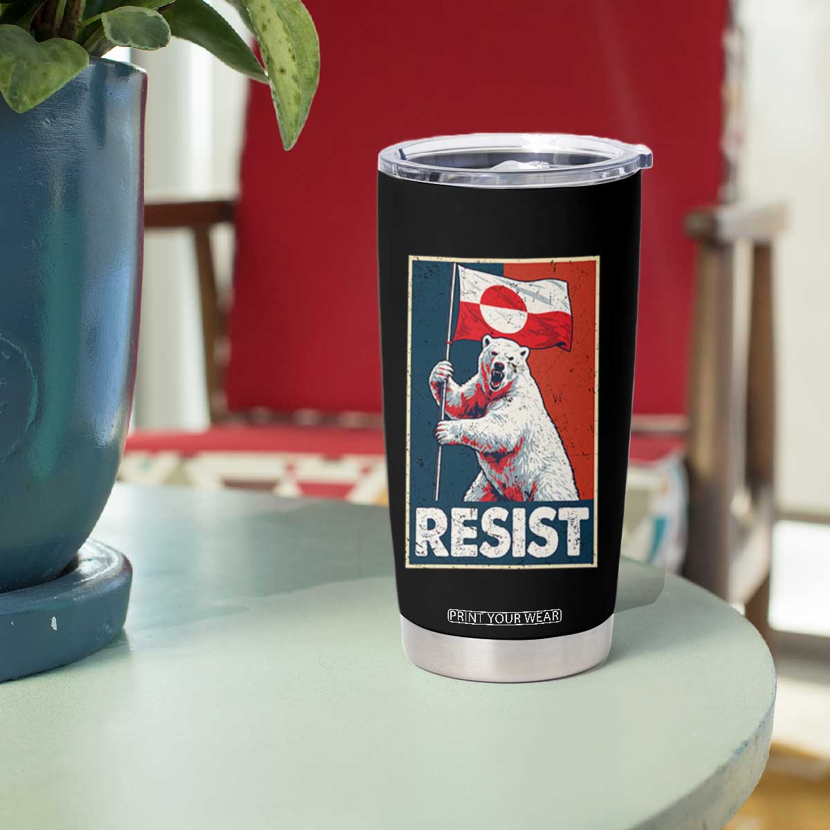 Resist Greenland Polar Bear Holding Flag Art Tumbler Cup Resistance Political TS11 Print Your Wear