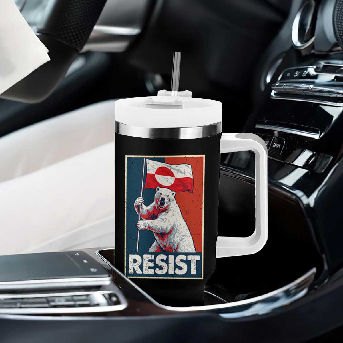 Resist Greenland Polar Bear Holding Flag Art Tumbler With Handle Resistance Political TS11 Print Your Wear