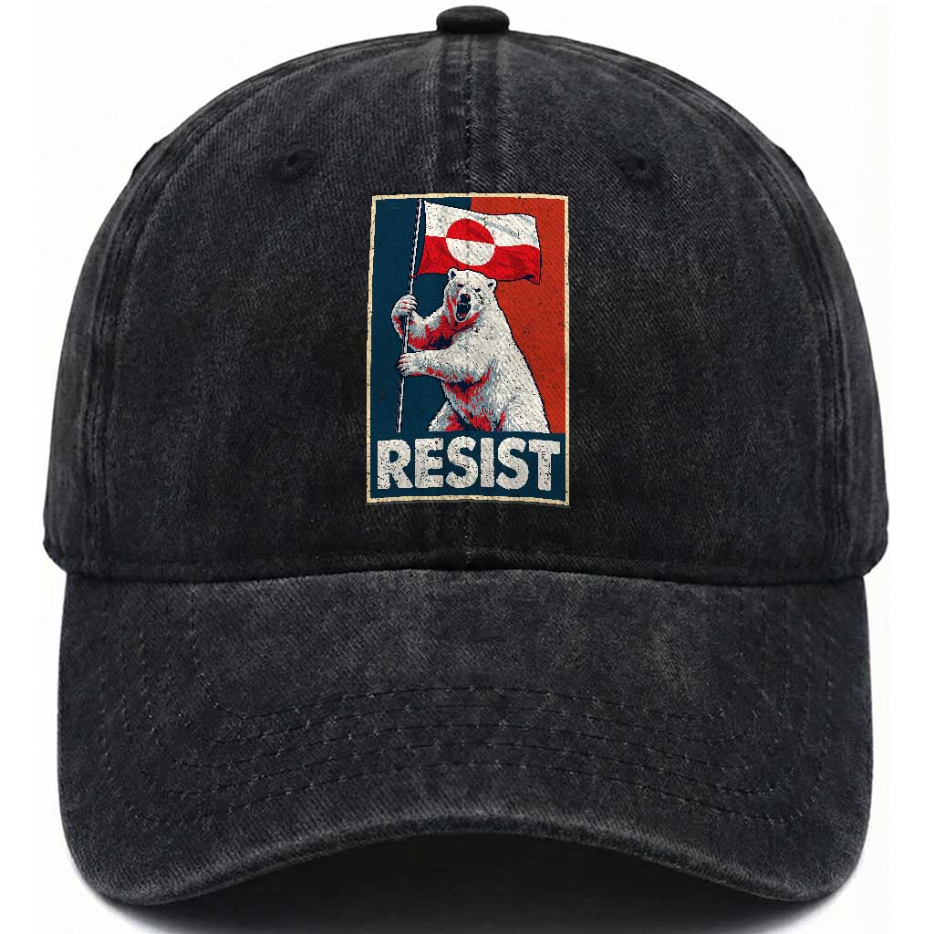 Resist Greenland Polar Bear Holding Flag Art Washed Cotton Baseball Cap Resistance Political TS11 Print Your Wear