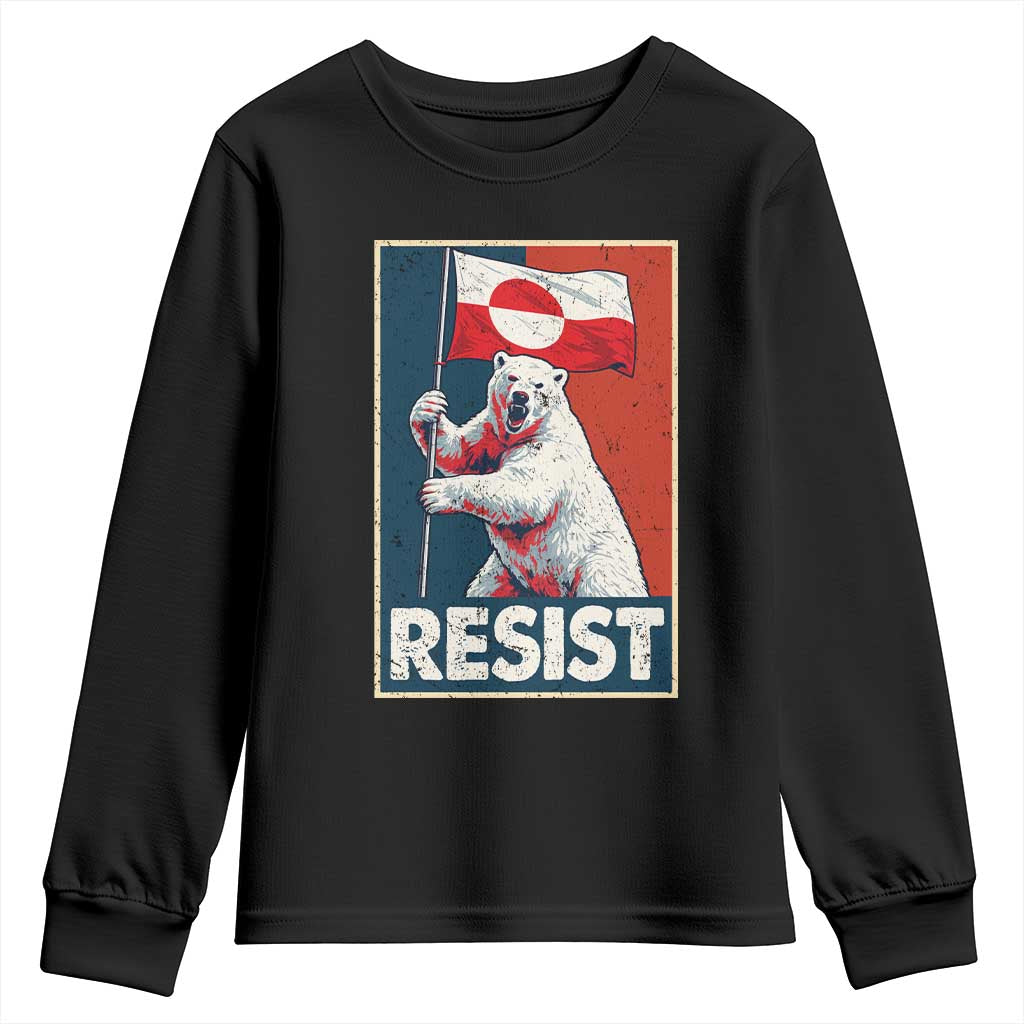 Resist Greenland Polar Bear Holding Flag Art Youth Sweatshirt Resistance Political TS11 Black Print Your Wear