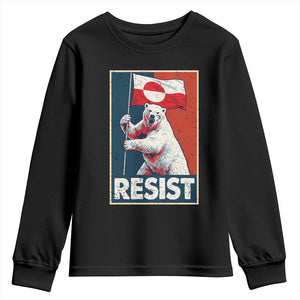 Resist Greenland Polar Bear Holding Flag Art Youth Sweatshirt Resistance Political TS11 Black Print Your Wear