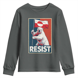 Resist Greenland Polar Bear Holding Flag Art Youth Sweatshirt Resistance Political TS11 Dark Heather Print Your Wear