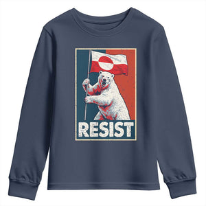 Resist Greenland Polar Bear Holding Flag Art Youth Sweatshirt Resistance Political TS11 Navy Print Your Wear