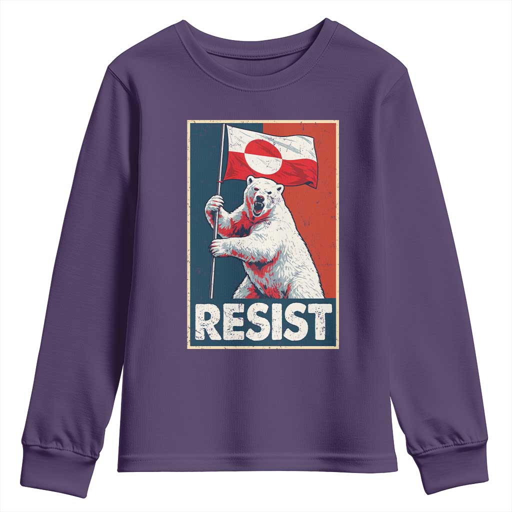 Resist Greenland Polar Bear Holding Flag Art Youth Sweatshirt Resistance Political TS11 Purple Print Your Wear
