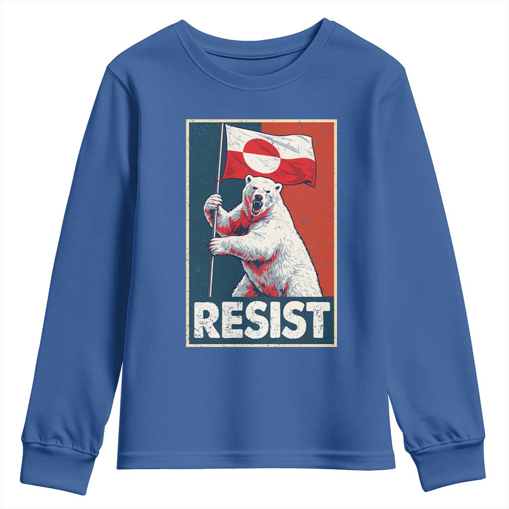 Resist Greenland Polar Bear Holding Flag Art Youth Sweatshirt Resistance Political TS11 Royal Blue Print Your Wear