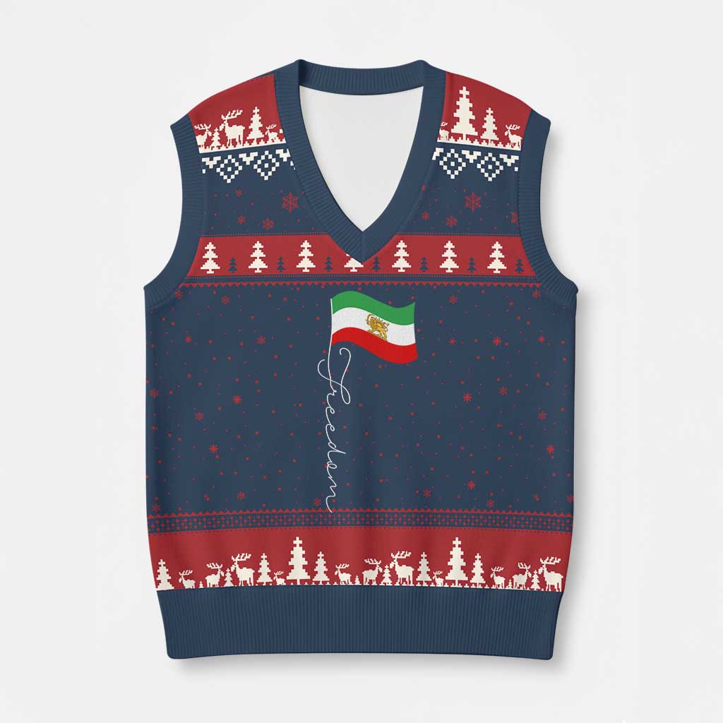 Persian Freedom V-Neck Knit Sweater Vest Free Iran Proud Persian Iranian TS11 Navy Red Print Your Wear