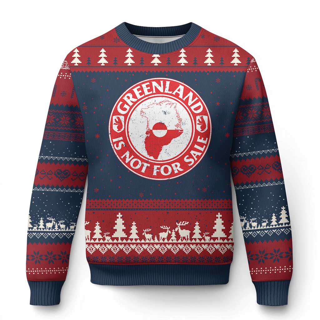 Greenland Is Not For Sale Ugly Christmas Sweater Political Statement Arms of Greenland TS11 Navy Red Print Your Wear