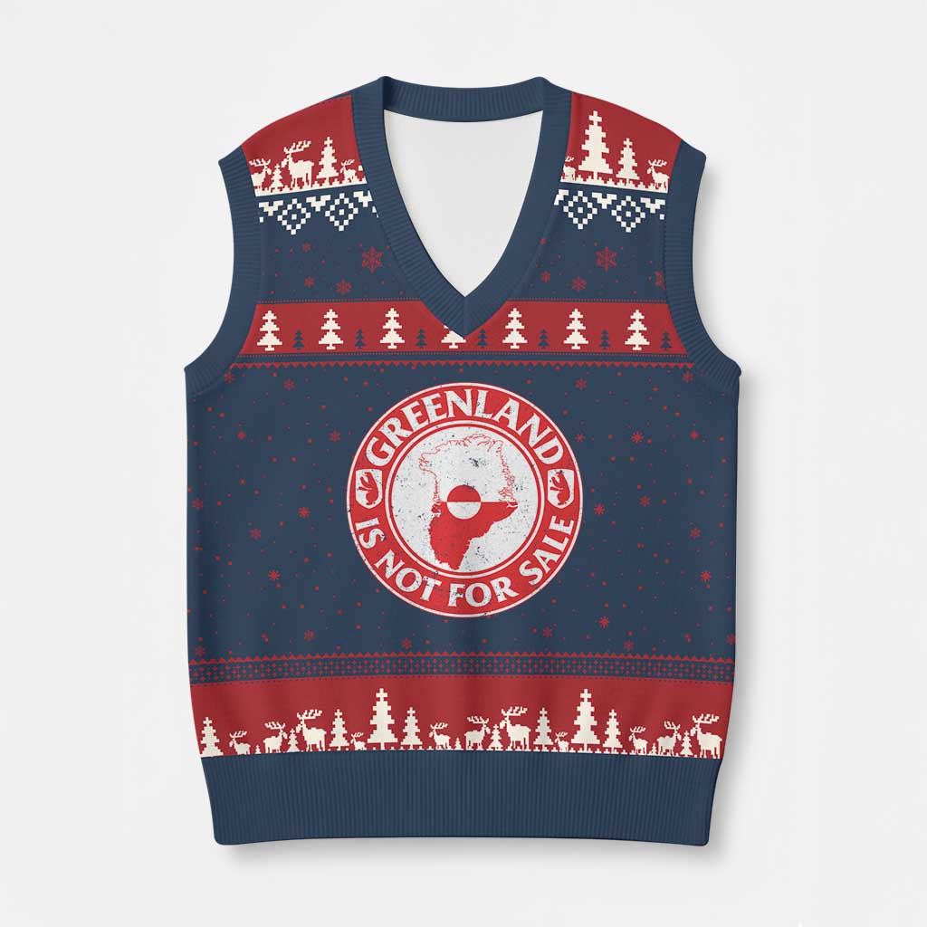 Greenland Is Not For Sale V-Neck Knit Sweater Vest Political Statement Arms of Greenland TS11 Navy Red Print Your Wear