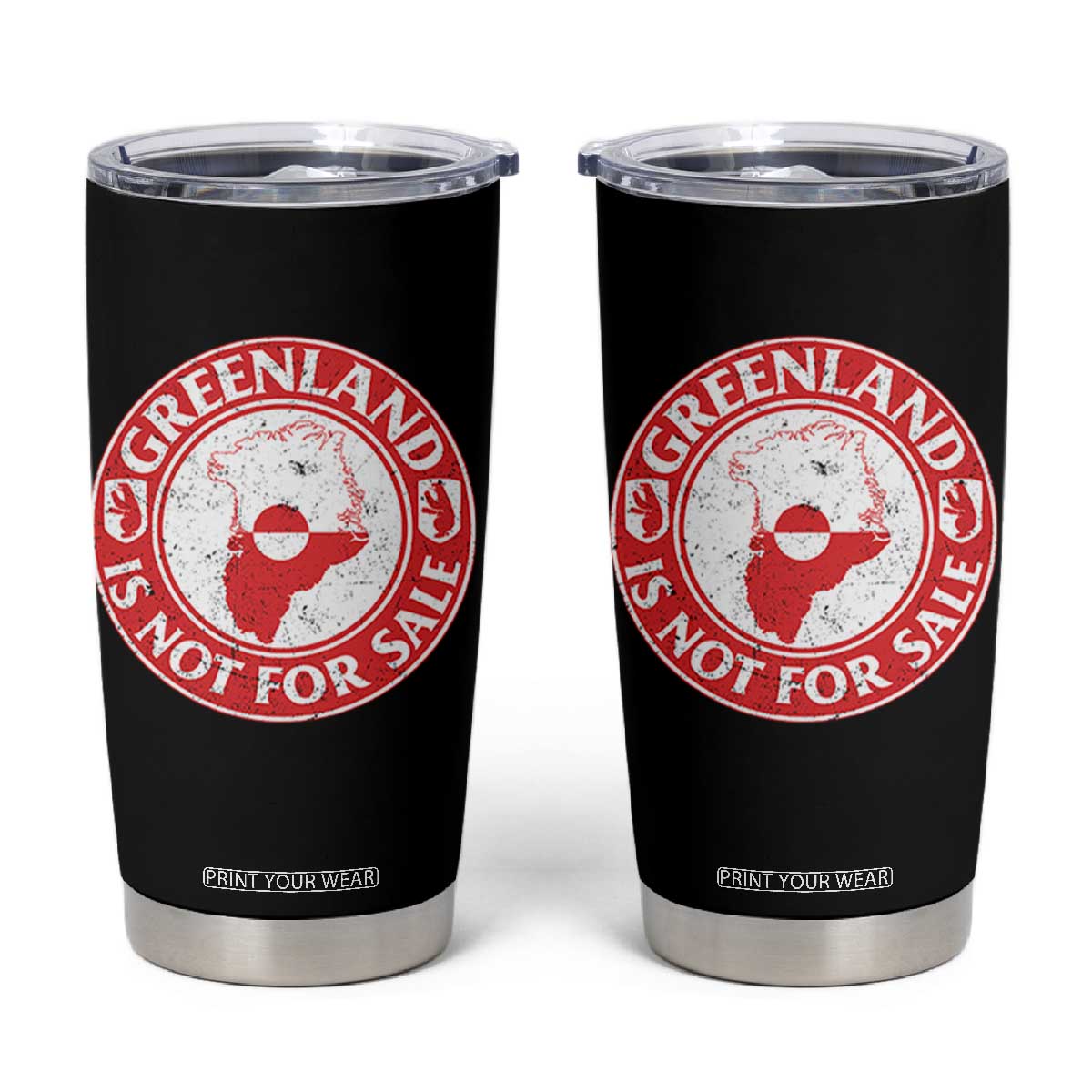 Greenland Is Not For Sale Tumbler Cup Political Statement Arms of Greenland TS11 Black Print Your Wear