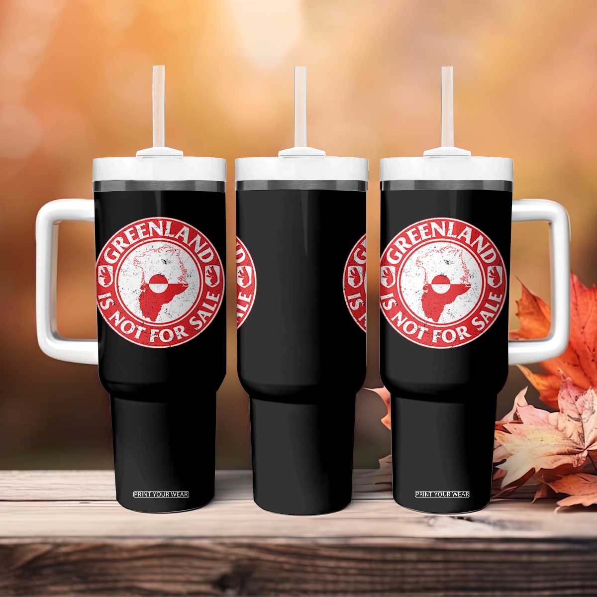 Greenland Is Not For Sale Tumbler With Handle Political Statement Arms of Greenland TS11 Print Your Wear