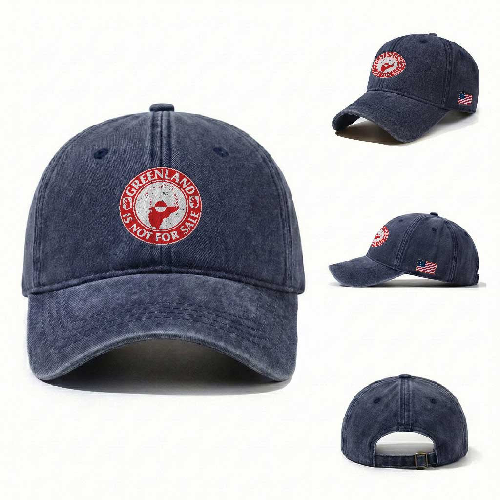 Greenland Is Not For Sale Washed Cotton Baseball Cap Political Statement Arms of Greenland TS11 Washed Cap Universal Fit Navy Print Your Wear