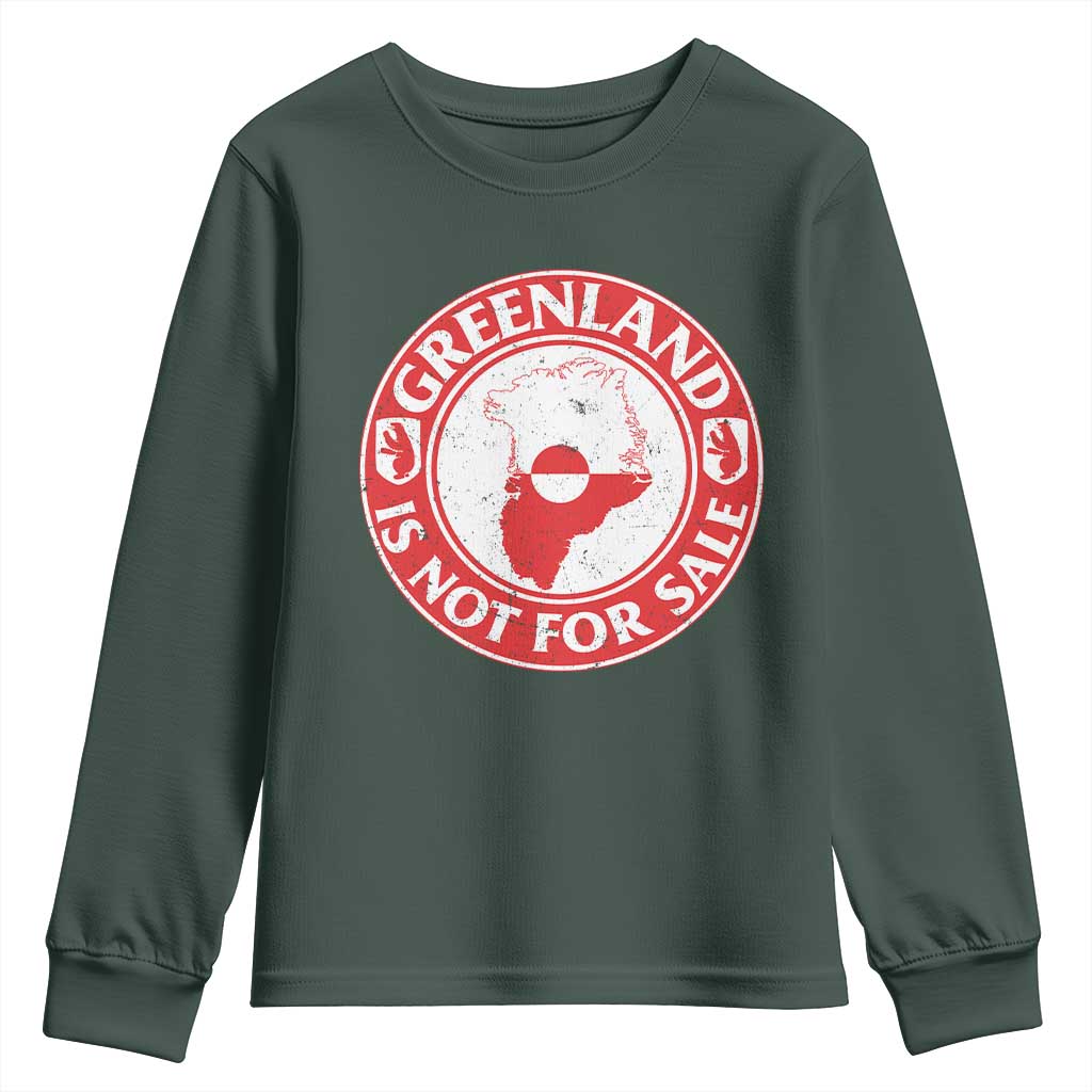 Greenland Is Not For Sale Youth Sweatshirt Political Statement Arms of Greenland TS11 Dark Forest Green Print Your Wear