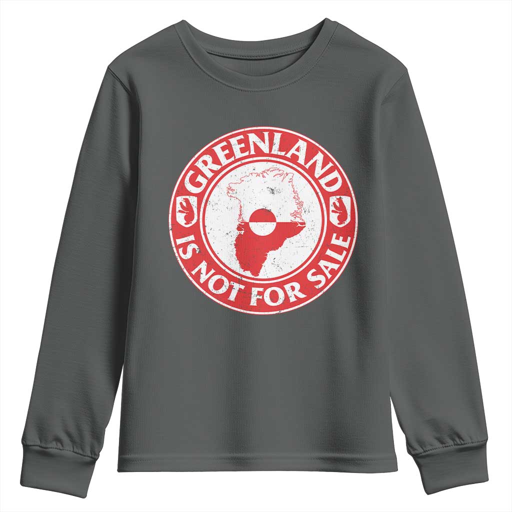 Greenland Is Not For Sale Youth Sweatshirt Political Statement Arms of Greenland TS11 Dark Heather Print Your Wear