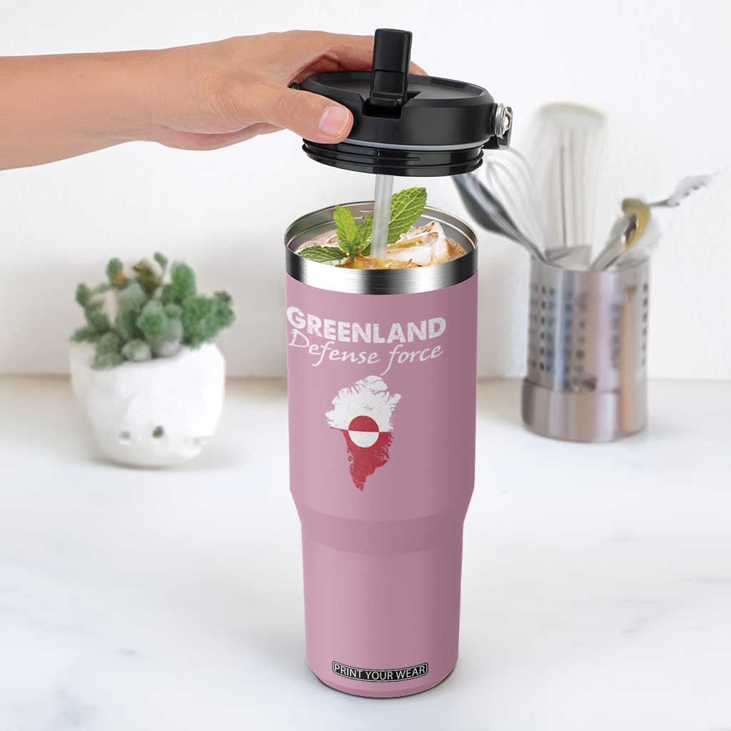 Greenland Defense Force Flip Straw Tumbler Political Statement Greenland Policy TS11 One Size: 30 oz Light Pink Print Your Wear