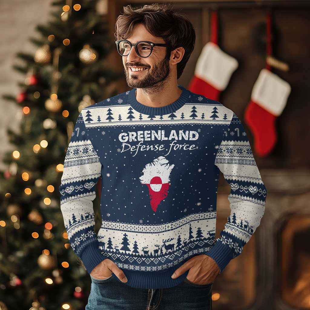Greenland Defense Force Ugly Christmas Sweater Political Statement Greenland Policy TS11 Navy Beige Print Your Wear